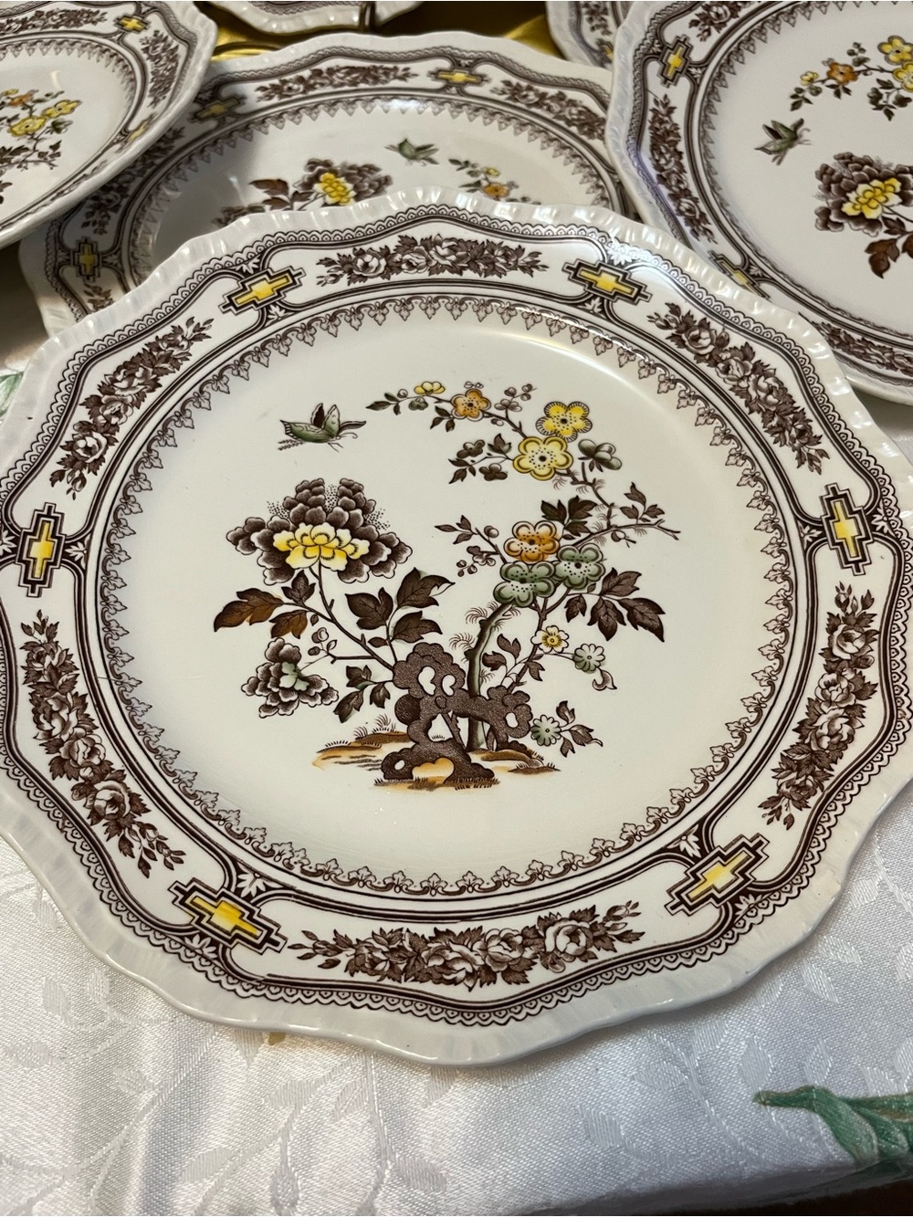 Mason Brown and Yellow Floral Ceramic Dinner Plate